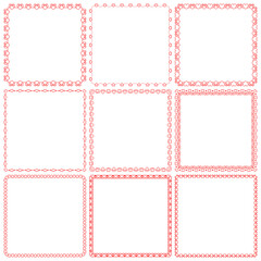 Vector set of square frames with red hearts