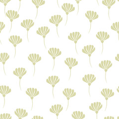 Obraz premium Isolated nature abtract seamless pattern with hand drawn beige flowers silhouettes print. White background.