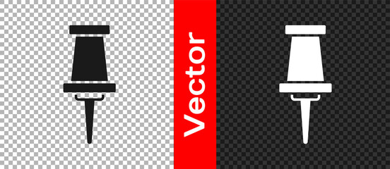 Black Push pin icon isolated on transparent background. Thumbtacks sign. Vector