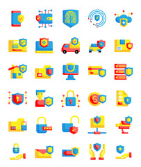 set of 30 protection and security flat style icons