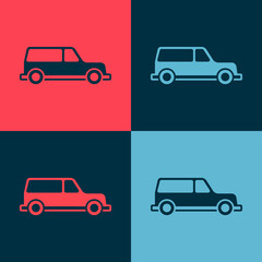 Pop art Hearse car icon isolated on color background. Vector