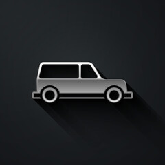 Obraz na płótnie Canvas Silver Hearse car icon isolated on black background. Long shadow style. Vector