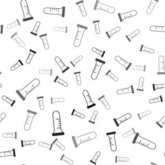 Fototapeta na wymiar Black Test tube and flask chemical laboratory test icon isolated seamless pattern on white background. Laboratory glassware sign. Vector