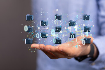 Augmented Analytics Data cloud storage network from lines, triangles and particle style design. Illustration