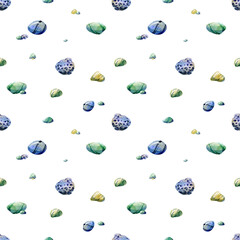 Watercolor underwater seamless pattern. Underwater stones on a white background. 