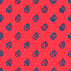 Blue line Watermelon icon isolated seamless pattern on red background. Vector