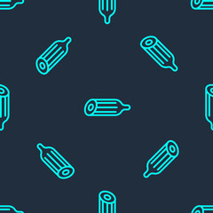 Green line Fresh cucumber icon isolated seamless pattern on blue background. Vector