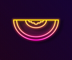 Glowing neon line Melon fruit icon isolated on black background. Vector
