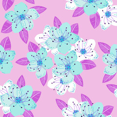 Apple flowers. Romantic modern seamless flowers pattern with Cherry flowers Branch. Seamless pattern. Vector Illustration, EPS 10