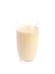 Soy milk in glass on a white background 