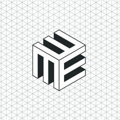 Square Cube Logo - block element perspective geometric abstract design vector line art geometry shape grid mosaic