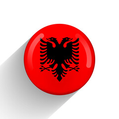 Glass light ball with flag of Albania. Round sphere, template icon. Albanian national symbol. Glossy realistic ball, 3D abstract vector illustration highlighted on a white background. Big bubble
