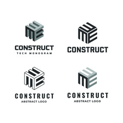 Square Cube Logo collection set bundle - block element perspective geometric abstract design vector line art geometry shape grid mosaic