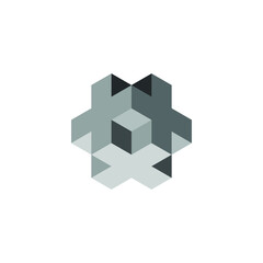 Square Cube Logo - block element perspective geometric abstract design vector line art geometry shape grid mosaic