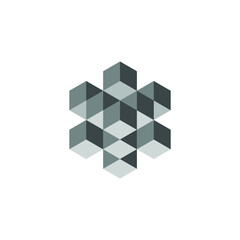 Square Cube Logo - block element perspective geometric abstract design vector line art geometry shape grid mosaic