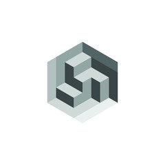 Square Cube Logo - block element perspective geometric abstract design vector line art geometry shape grid mosaic