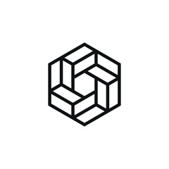 Square Cube Logo - block element perspective geometric abstract design vector line art geometry shape grid mosaic