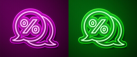 Glowing neon line Discount percent tag icon isolated on purple and green background. Shopping tag sign. Special offer sign. Discount coupons symbol. Vector