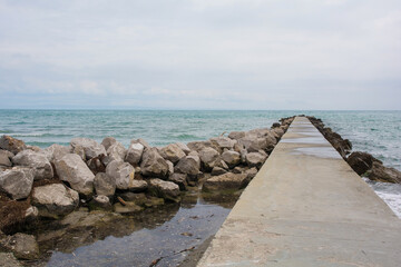 Fototapeta na wymiar The sea off the coast of Grado in Friuli-Venezia Giulia in north east Italy in late April 