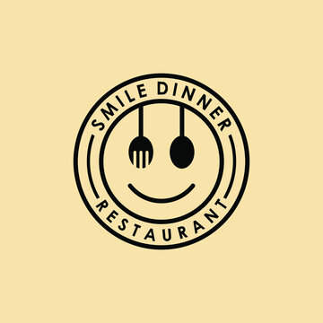 smile fork and spoon restaurant logo badge vector 