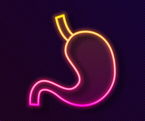 Glowing neon line Human stomach icon isolated on black background. Vector