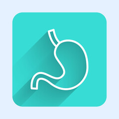 White line Human stomach icon isolated with long shadow. Green square button. Vector