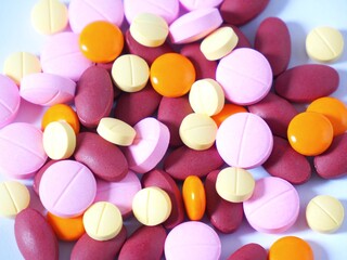 Pictures of pills on a white background