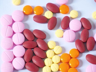 Pictures of pills on a white background