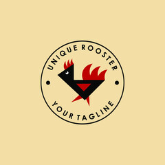 unique rooster badge animal farm food vector logo design