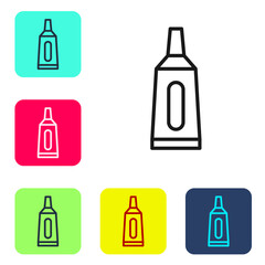 Black line Ointment cream tube medicine icon isolated on white background. Tube, container, toothpaste, cream sign. Set icons in color square buttons. Vector