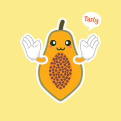 cute and kawaii cartoon style papaya characters for healthy food, vegan and cooking design. Topical fruit papaya, vitamins and nutrition, healthy food and juice drink ingredient