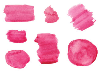 Watercolor brush strokes on a white background. Pink colour. Watercolor illustration. Stains texture