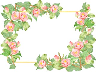 椿　バラ　水彩フレーム　他複数バリエーションあります