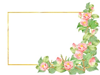 椿　水彩フレームイラスト　他複数バリエーションあります