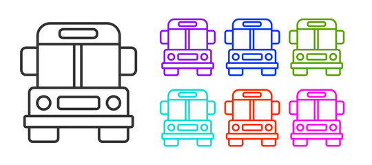 Black line School Bus icon isolated on white background. Public transportation symbol. Set icons colorful. Vector