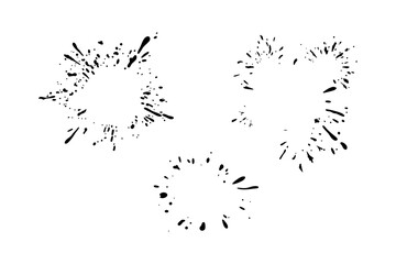 Dynamic splashing stain frames. Set of dropping stains of some liquid. Vector illustration isolated in white background.