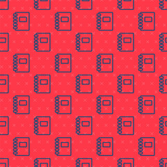 Blue line Notebook icon isolated seamless pattern on red background. Spiral notepad icon. School notebook. Writing pad. Diary for school. Vector