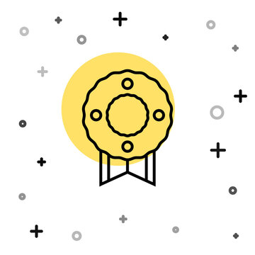 recommend clip art: Black line Memorial wreath icon isolated on white background. Funeral ceremony. Random dynamic shapes. Vector