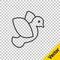 Black line Dove icon isolated on transparent background. Vector