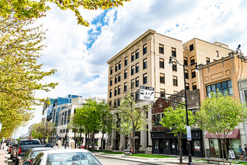 The view of Madison, WI from the steps of the Wisconsin State Capitol Building on a sunny spring day