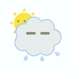 The cute Sun, rain, and dark cloud  cartoon character vector isolated on light blue background