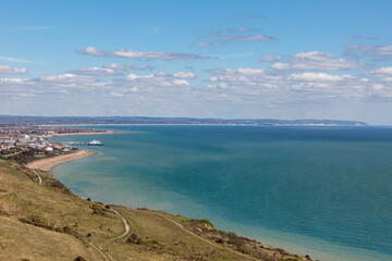 Fototapeta na wymiar A View of the Ocean and Eastbourne from the Countryside near Beachy Head