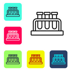 Black line Test tube and flask chemical laboratory test icon isolated on white background. Laboratory glassware sign. Set icons in color square buttons. Vector