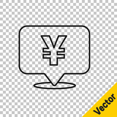 Black line Chinese Yuan currency symbol icon isolated on transparent background. Coin money. Banking currency sign. Cash symbol. Vector