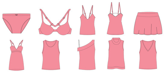 Set of women's clothes. vector illustration of female wear.