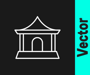 White line Traditional chinese house icon isolated on black background. Vector