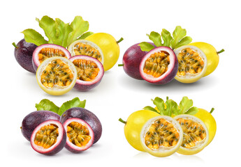 passion fruit with leaf on white