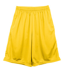 Blank jersey short pants color yellow front view on white background
