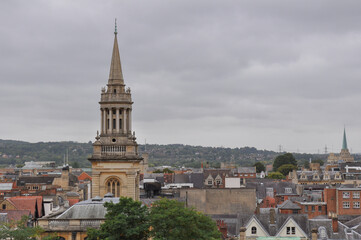 Obraz premium Rooftop view towards All Saints Church on an overcast day, Oxford, United Kingdom.