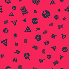 Set Number 1 one fan hand glove, American flag, Gold bars and USA label on seamless pattern. Vector